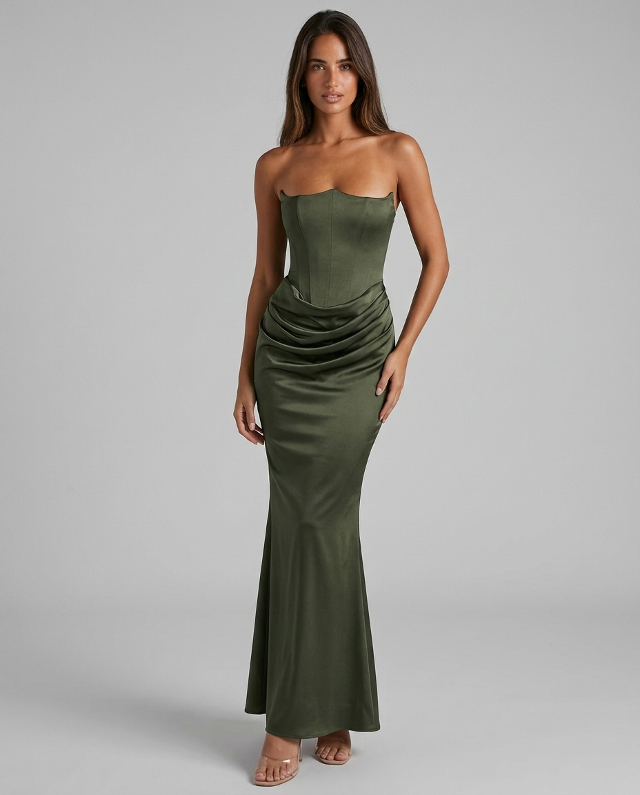 Laura - Vestido largo con corsé verde