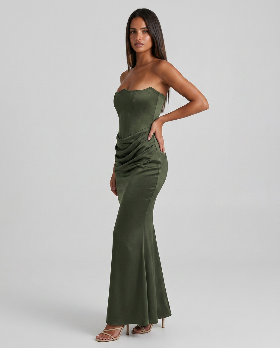 Laura - Vestido largo con corsé verde