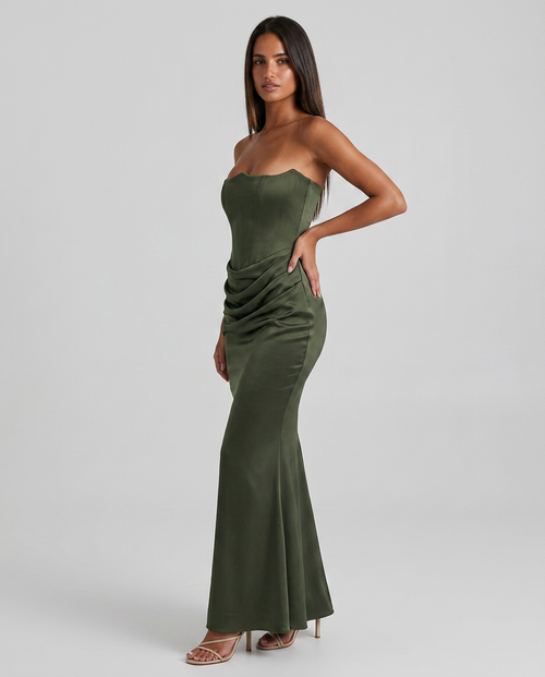 Laura - Vestido largo con corsé verde