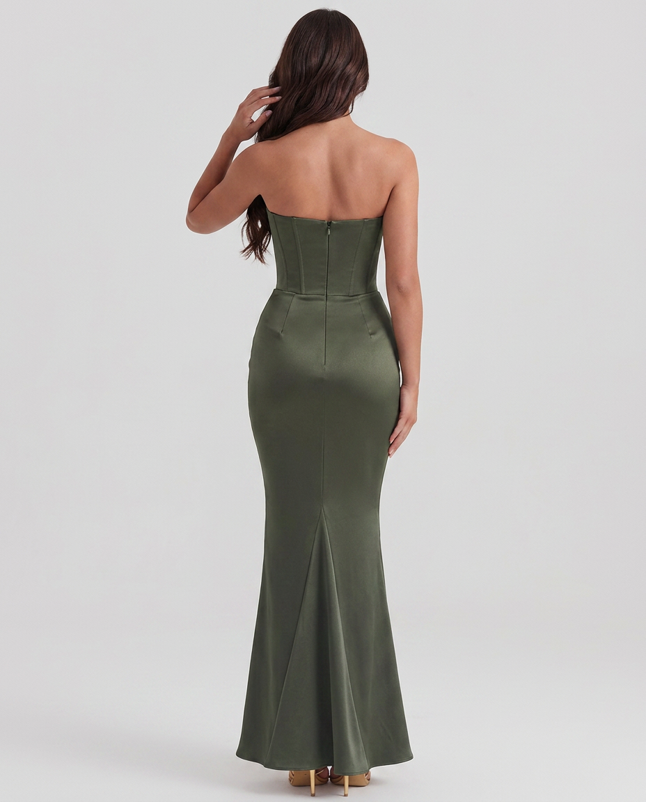 Laura - Vestido largo con corsé verde